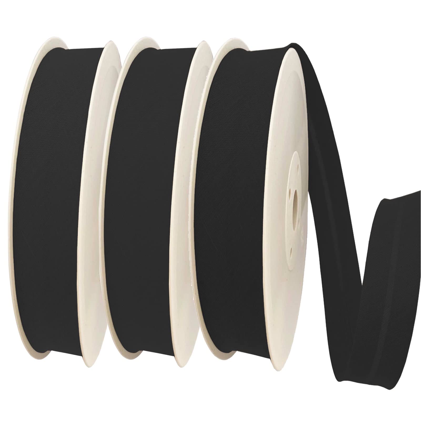 TEXTEX = 40mm Wide Bias Binding Tape. 50% Cotton and 50% Polyester. Pack of 3 Pieces of 10m Each - (Black/Black/Black)