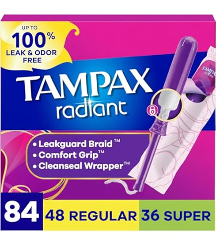 Amazon.com: Tampax Radiant Plastic Tampons Duo Pack, Unscented, 84