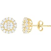 10kt Yellow Gold Womens Baguette Round Cubic-Zirconia Fashion Stud Earrings