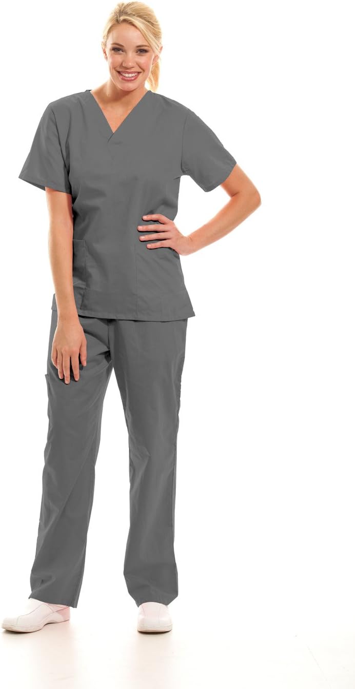 Option Scrubs 9002-STG-OPTXS Unisex V-Neck 2 Pocket Scrub Set - Steel Gray, XS