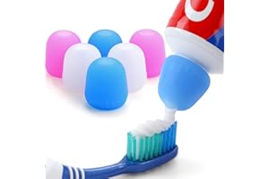 6 Pack Silcone Toothpaste Cap, Tnvee Reusable Self Closing Toothpaste Squeezer Dispenser with Organizer Box for Kids and Adults in Bathroom, Hygiene No Mess No Waste