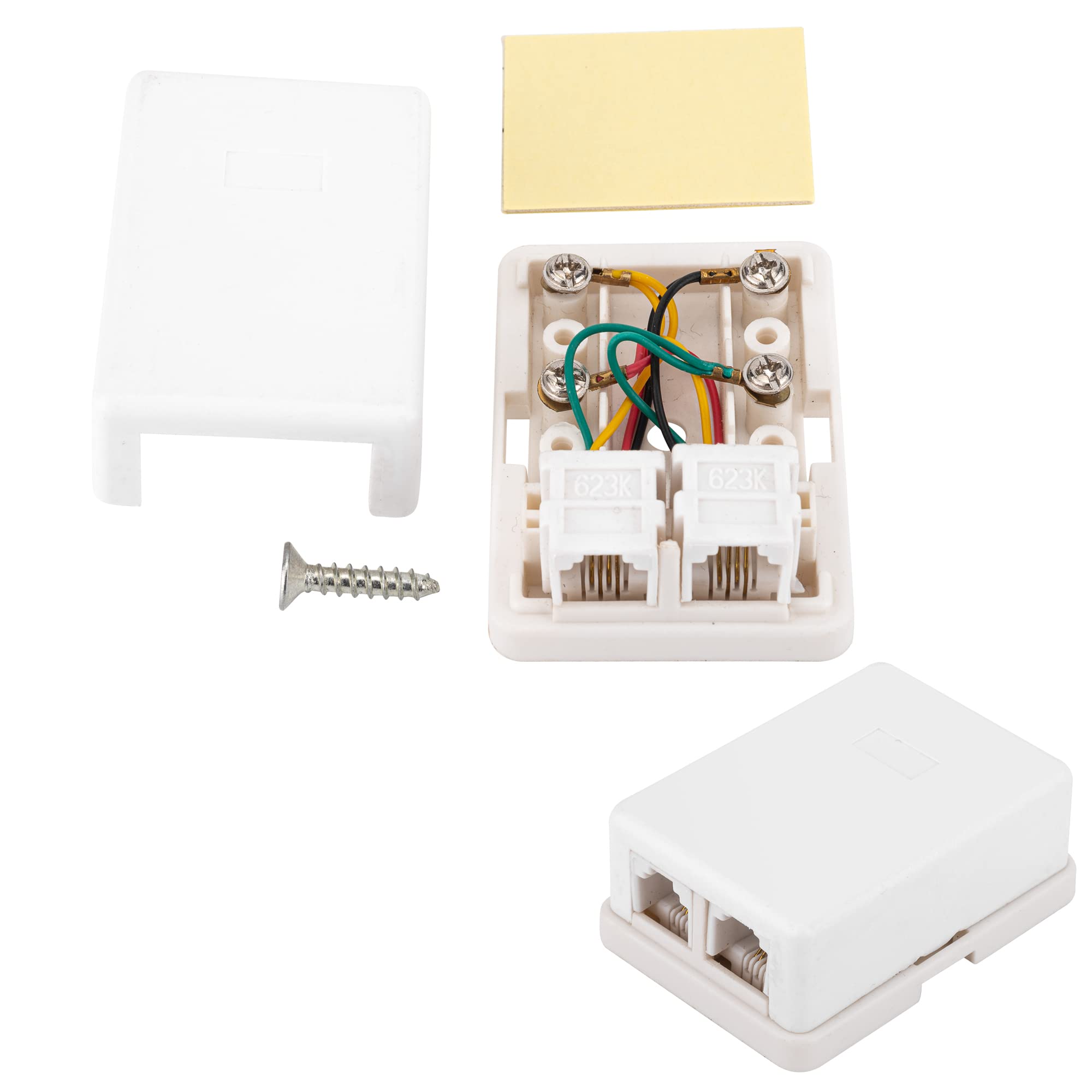 Photo 1 of Phone Jack Surface Mount Dual Port Telephone Jack Box with 2 RJ11 6P4C Female Outlets 2pack white