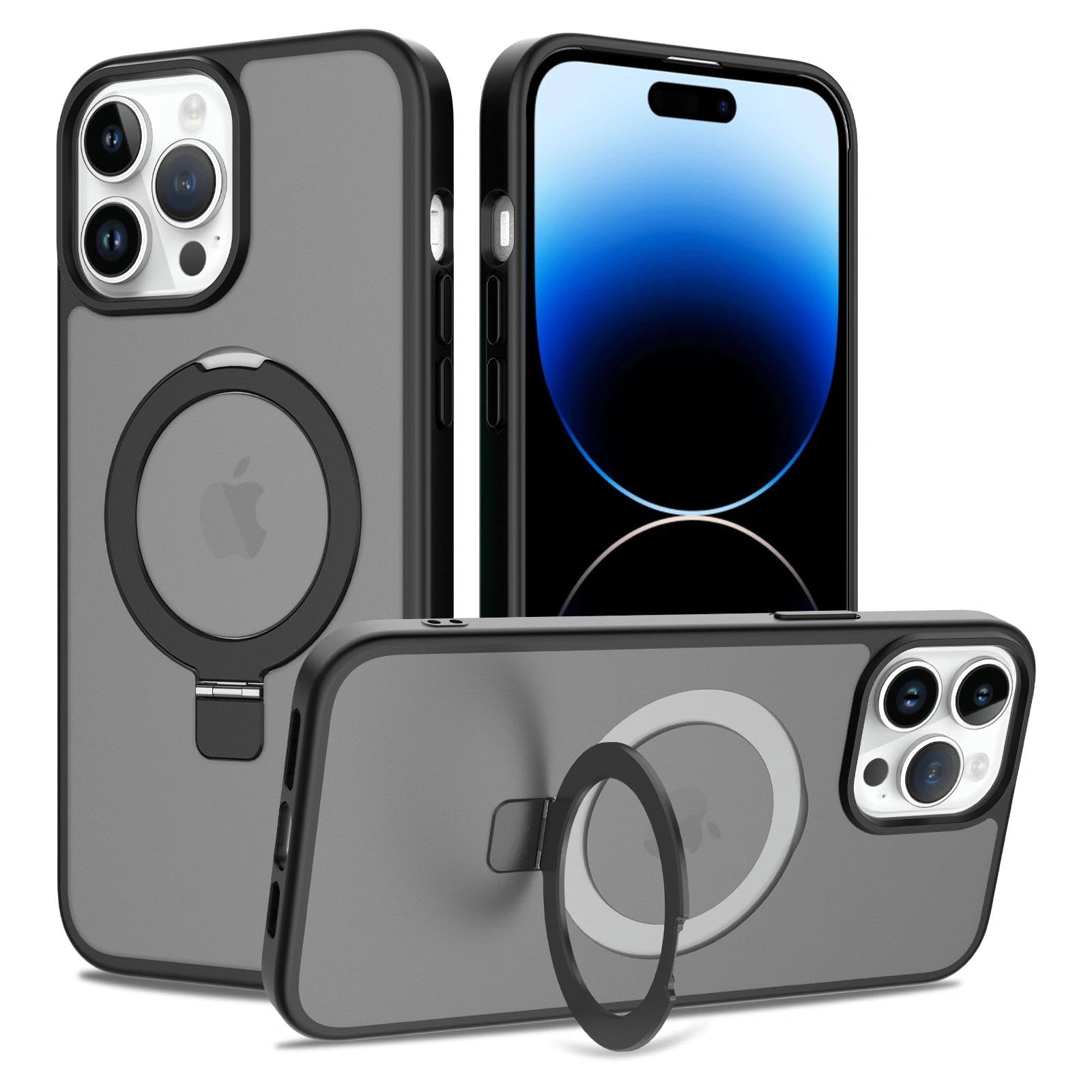 ULXITEYU Magnetic for iPhone 14 Pro Max Case, 6.7", Compatible with MagSafe, Rugged Kickstand, Not-Yellowing Military-Grade Protection, Matte Black