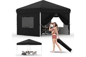 HarmonyHealth 10x10 Pop Up Canopy Tent Outdoor Canopy with 4 Removable Sidewalls One-Person Set Up Heavy Duty Commercial Instant Tent Shelter-Black