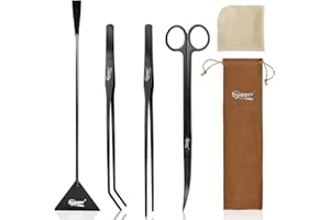 hygger Long Stainless Steel Premium Aquarium Tools, 4 PCS Aquatic Plant Tweezers Scissors Spatula Kits Comes with 1 Cleaning 