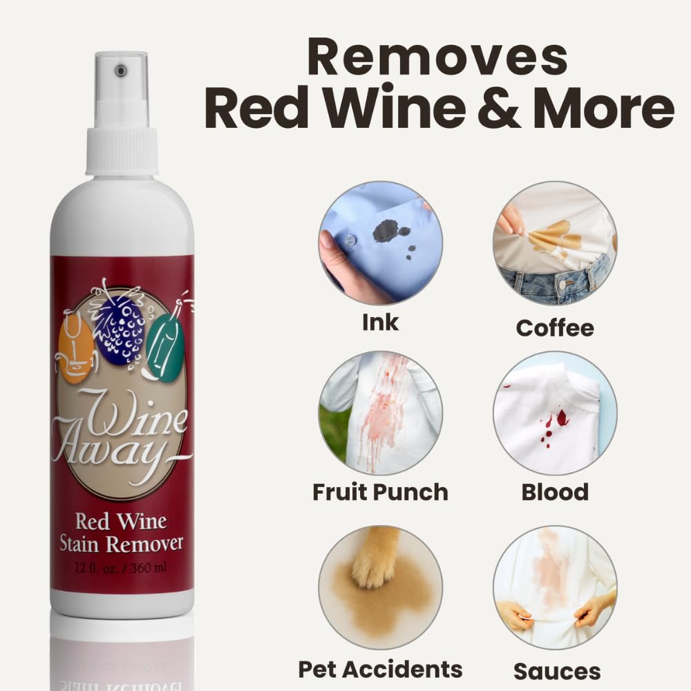 Wine Away Red Wine Stain Remover, 12oz - Removes Wine Spots, Perfect Fabric Upholstery and Carpet Cleaner Spray Solution, Spray on Stain Wash and Resolve Laundry to Vanish Stain, Citrus Scent