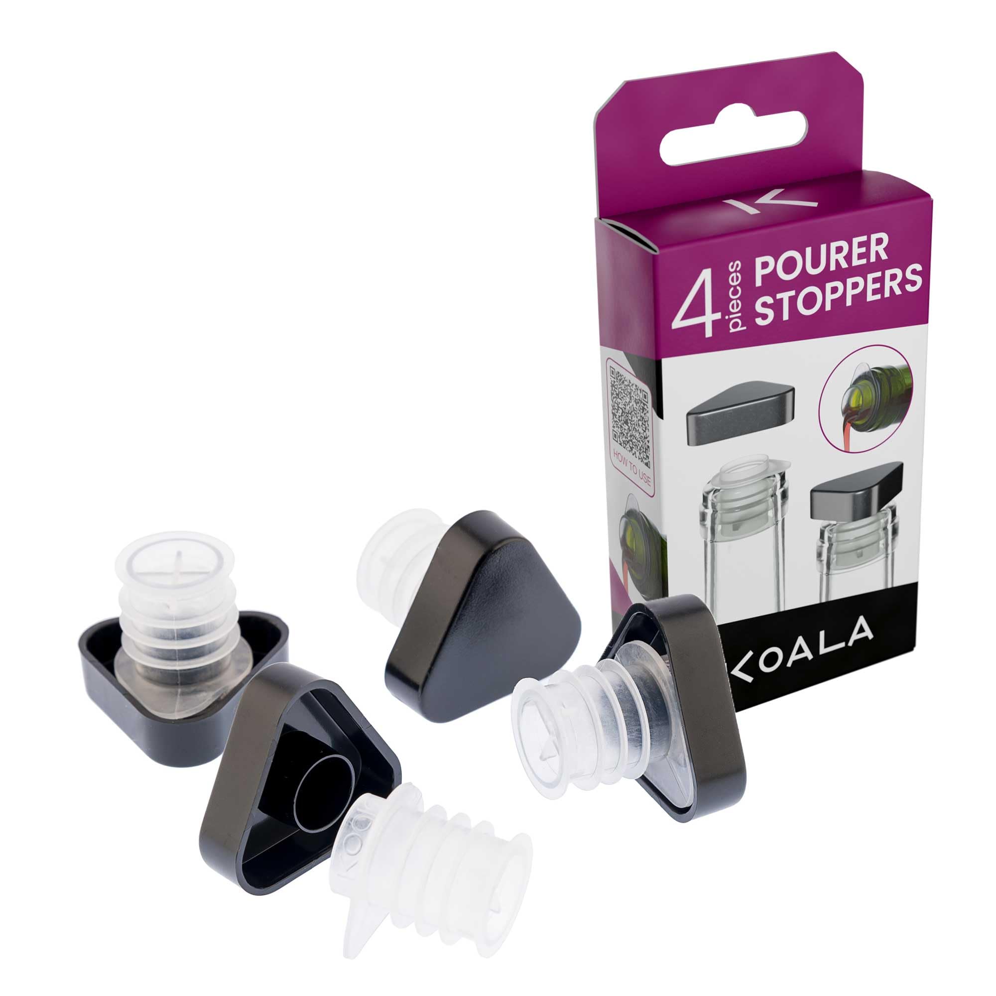 Koala Wine Stopper And Antigoteo Black - 4 Pieces.