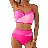 Herseas Women's High Waisted 2 Piece Bikini Sets V Wire Beach Summer Popular Swimsuits Colorblock Trim Swim Bathing Suit