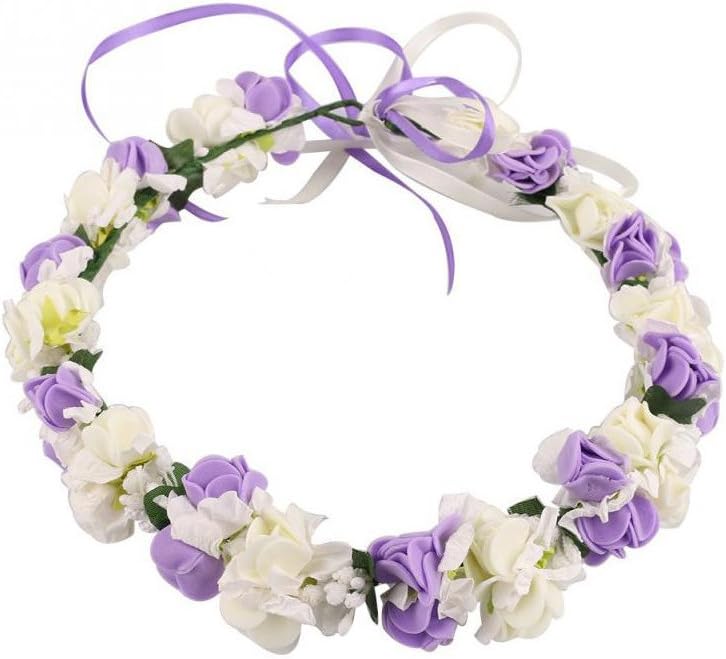 VKFashion Wedding Bridal Floral Garland Handmade FabricWreath Halo Bridemaid Flower Girl Headbands Color Purple