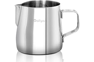 Dailyart Milk Frothing Pitcher 8.5OZ/250ml - 304 Stainless Steel Milk Frother Cup with Special Dripless Spout and Scale, Espresso Machine Accessories, Milk Steaming Pitcher for Cappuccino, Latte Art
