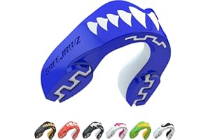SafeJawz Sports Mouthguard, Dual Layer Premium Mouth Guard with Case for Basketball, Lacrosse, Football, Martial Arts, Hockey, Wrestling, Ice Hockey and All Contact Sports (Junior <11 Years, Shark)