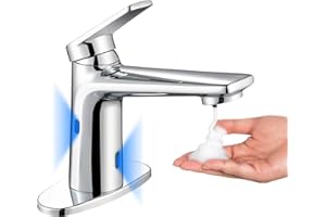 GOESMO Bathroom Faucet with Built-in Soap Dispenser, Single-Handle Adjustable Hot & Cold Water Temperature, Short & Long Sensor Modes, Touchless Automatic Basin Sensor Faucet 1 or 3 Hole 29101 Chromed