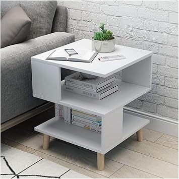 Amazon Com Square Small Side Coffee Table Solid Wood Table Legs 3 Tier Sofa Side End Table With Storage Shelf Lamp End Console Bedside Stand Small Furniture Color White Size 40 40 55 5cm Furniture