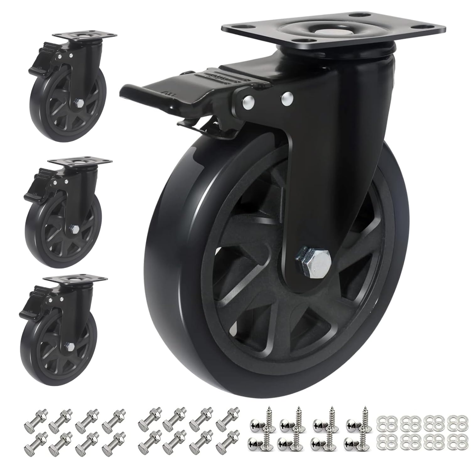 Photo 1 of 6 Inch Caster Wheels 3000lbs,Heavy Duty Casters Set of 4 with Brake,Swivel Caster Wheel for Furniture,Cart,Workbench,Kitchen,Cabinets,Planters(Hardware Included)