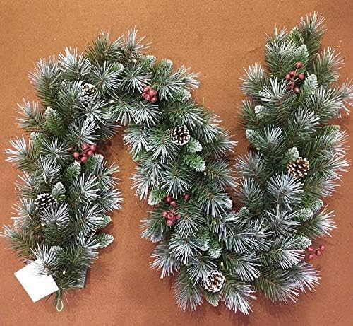 Best Artificial Deluxe Frosted Christmas Garland with Pine Cones & Winter Red Berries (12ft Garland)