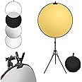 LimoStudio 32 inch [5 Color in 1] Round Photo Lighting Reflector, Pop Up Disc Reflector Kit, White/Black/Silver/Gold/Translucent, with Studio Light Stand, Super Clamp Mount Bracket, AGG2914