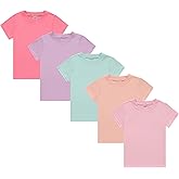 Cudlie Girls’ Short Sleeve T-Shirts, 5-Pack Solid Color Soft Cotton Tees for Infants, Toddlers and Little Girls