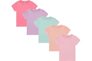 Cudlie Girls’ Short Sleeve T-Shirts, 5-Pack Solid Color Soft Cotton Tees for Infants, Toddlers and Little Girls