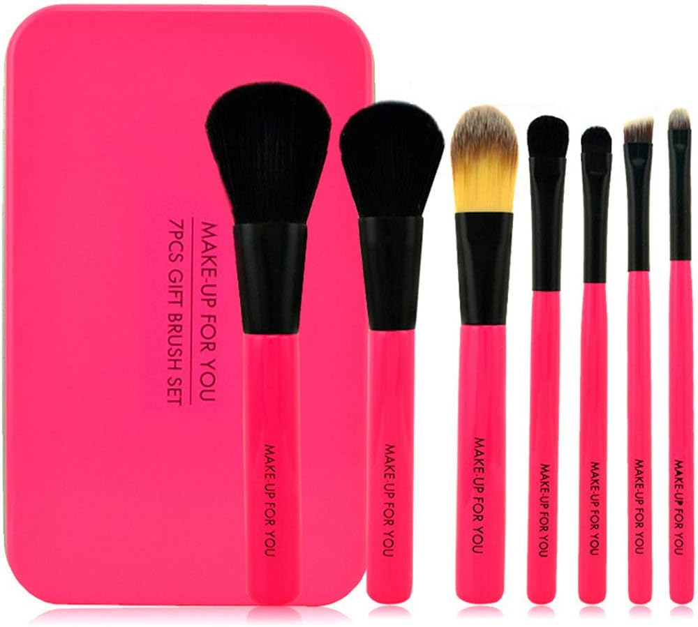DANHCHUN Makeup Brush Set Tools Make-up Toiletry Kit Fiber Cosmetic Brush with Iron Box (Color : Rose red)