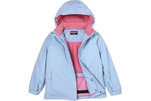 ENDIRAD Girl's Waterproof Ski Jacket,Warm Winter Snow Coat,Hooded Fleece Outwear,Windproof RainCoat