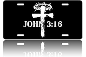 TINALUIN John 3:16 License Plate Christian Cross Stainless Steel Front License Plate Vanity Tag Funny for Car Decorative Accessories for Women Men 6 X 12 Inch with 4 Holes