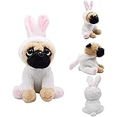 BABOLI Cuddly Pug Stuffed Animals Soft Toys with Adorable Bunny Costumes Super Cute Puppy Dog Plush Animal for Easter Basket and Birthday Gifts 10 Inches