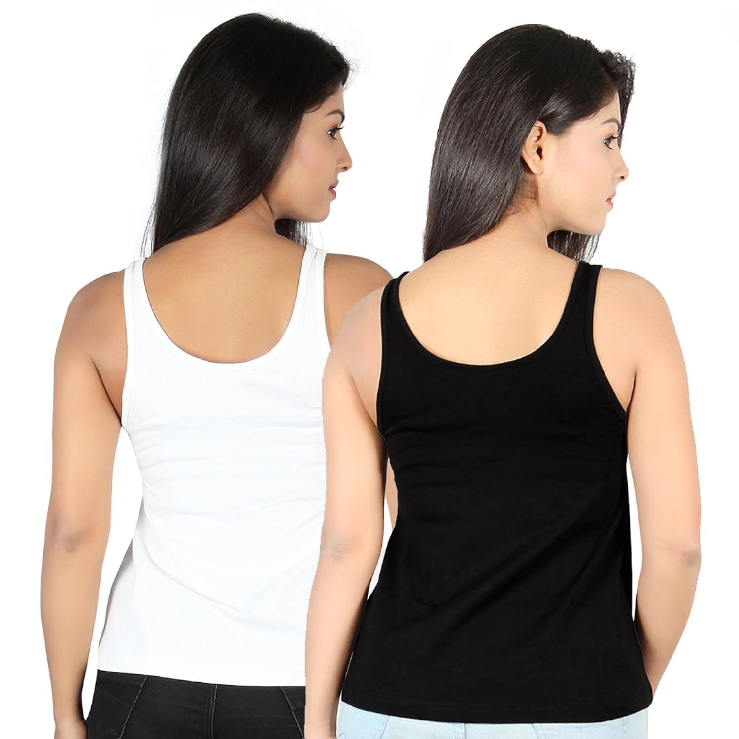 letizia women's cotton a-line tank top pack of 2 (white & black)