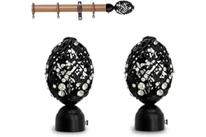 RIADYET 2-Pack Curtain Rod End Caps – Iron Finials with Screws, Compatible with Rods Up to 1-Inch Diameter, Black with Sparkling Rhinestones (Black)