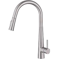 Pull-Down Kitchen Faucet With Sprayer - Brushed Nickel Single Handle Swan Neck Design