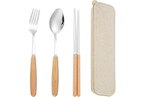 3-Piece Utensil Set - Chopsticks, Spoon, Fork with Case for Travel, Camping, Office Use - Portable and Stainless Steel