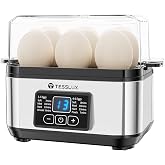 Tesslux Electric Egg Cooker, 6-Egg Boiler for Hard, Soft, Poached, Silver | LED Countdown Timer, Touch Control, Poaching Bowl, Omelet Maker, Stainless Steel, Auto Shut-Off, Buzzer Alert, Compact