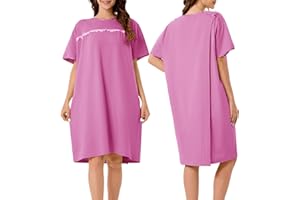 voeeron Hospital Gowns for Women Soft Short Sleeve Patient Gown Open Back Snap Adaptive Clothes with Pockets
