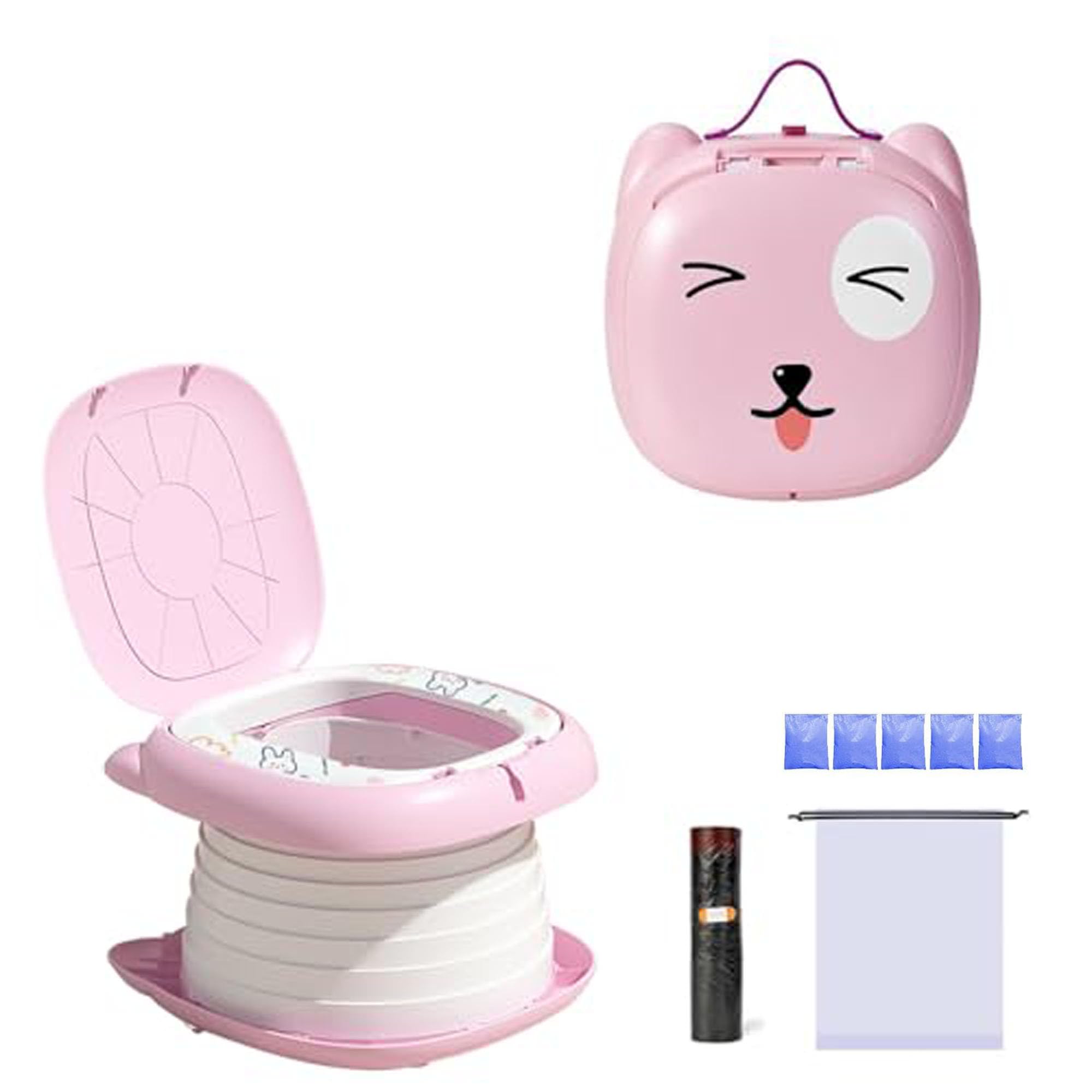 Portable Potty for Children, Folding Travel Toilet, Travel Potty, Portable Toilet for Children (Pink)