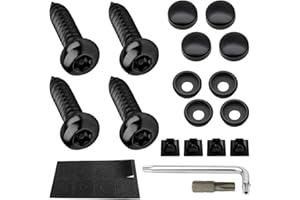 YALOK Anti Theft License Plate Screws Kits- Rustproof Stainless Steel Car Tag Plate Mounting Hardware, M6 (1/4") Tamper Proof Fastener Nut, Caps Cover for Front Rear Frame Holder Mounting（at-Black/4）