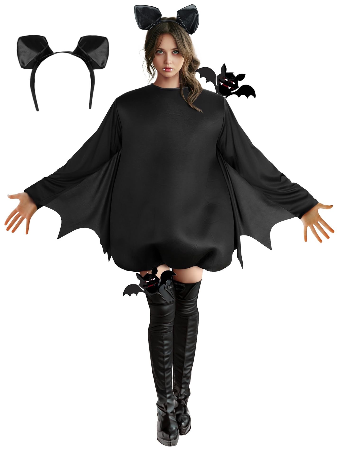 Photo 1 of **INCLUDES CAPE AND HEADPIECE**UQJE Fun Adult Halloween Bat Costume with Cute Headpiece for Party Cosplay