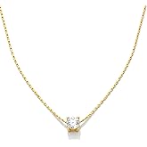 Non Tarnish Gold Necklace | Silver Necklace | Crystal Solitaire 1 Carat (6.5mm) Cubic Zirconia Dainty Choker Necklace | Necklaces for Women | 18K Real Gold PVD Plated | Crystal Necklaces for Women