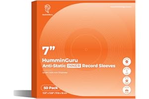 HumminGuru Vinyl Record Inner Sleeve, Acid Free & Anti Static Vinyl Sleeves, 1.5Mil Archival HDPE Inner Record Sleeve, Round Bottom LP Easy Insertion for 7 Inch Album Cover, 50 Pack (7“Inner Sleeves)