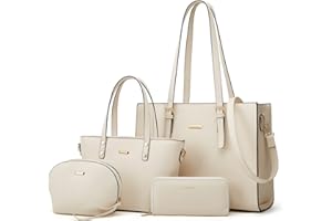 LOVEMATCH Women Fashion Synthetic Leather Handbags Tote Bag Shoulder Bag Top Handle Satchel Purse Set 4pcs