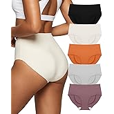 Guhaha Womens Seamless High-Waisted Briefs No Show Underwear, Tagless Moisture Wicking, Full Coverage Ladies Panties 5 Pack
