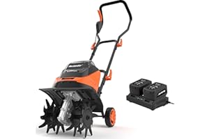 MAXLANDER Cordless Tiller Cultivator, 40V 12-Inch Brushless Battery Powered Garden Tiller with 4 Steel Tines, Powerful 280 RMP Rototiller, 2x4.0Ah Battery and Charger Included