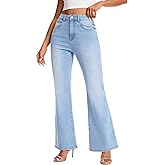 High Waist Flare Jeans for Women Stretchy Vintage Washed Bell Bottom Slim Bootcut Jeans(White,XXL)