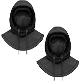 Eurzom 2 Pcs Thermal Fleece Hoodie Mask Winter Ski Balaclava with Hood for Men Women Unisex Waterproof Windproof Ski Mask with Drawstring for Cold Weather Outdoor Activities