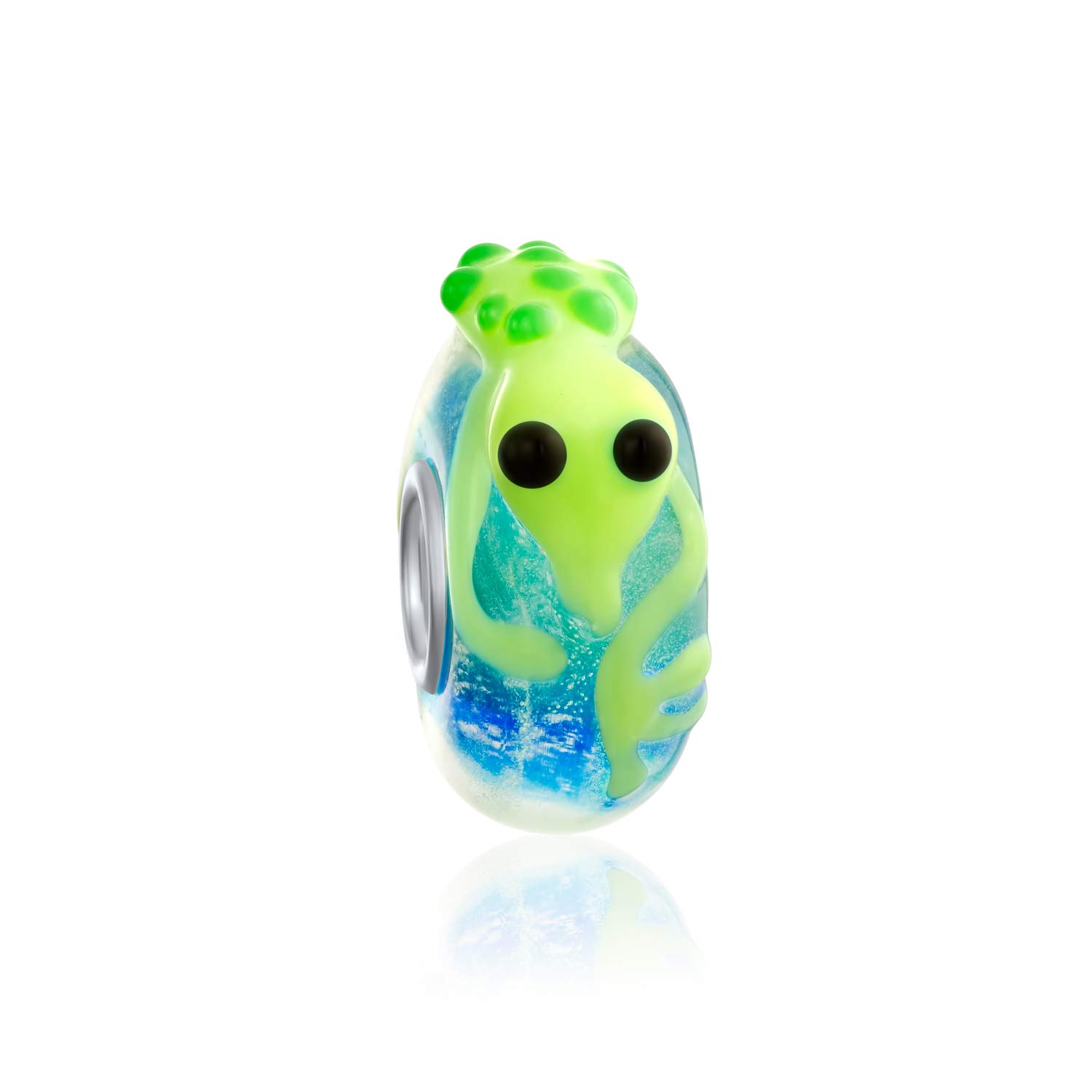 Bling Jewelry Lime Green Lizard Gecko Lamp work Murano Glass .925 Sterling Silver Core Spacer Bead Fit European Charm Bracelet For Women