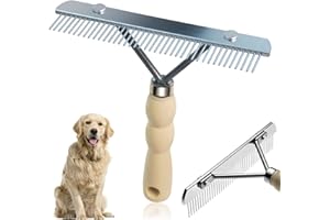 TSXUREPAW Undercoat Rake for Dogs - Long Tooth Grooming Rake Large Dog Rake Brush Steel Shedding Comb - Long Hair Dog Brush for German Shepherds Golden Retriever Horse