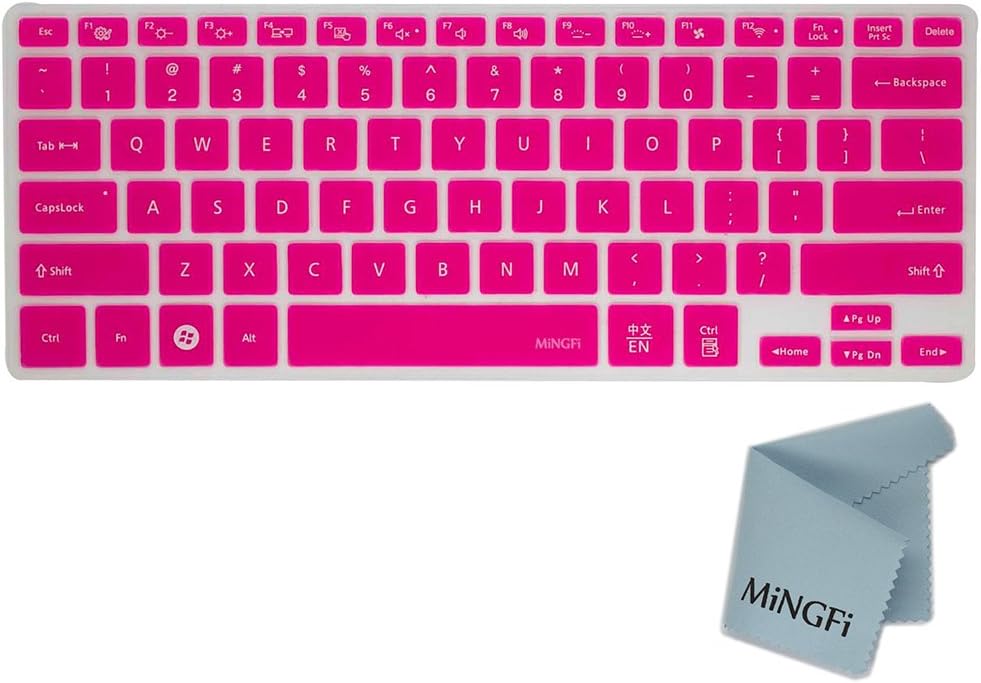 MiNGFi Silicone Keyboard Cover Protector Skin for 13.3 Samsung ATIV Book NP940X3G NP900X3E NP900X3C NP900X3D NP900X3F Series US Keyboard Layout - Translucent Hot Pink
