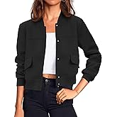 Tankaneo Womens Cropped Bomber Jackets Casual Button Down Long Sleeve Stand Collar Varsity Shacket Coats