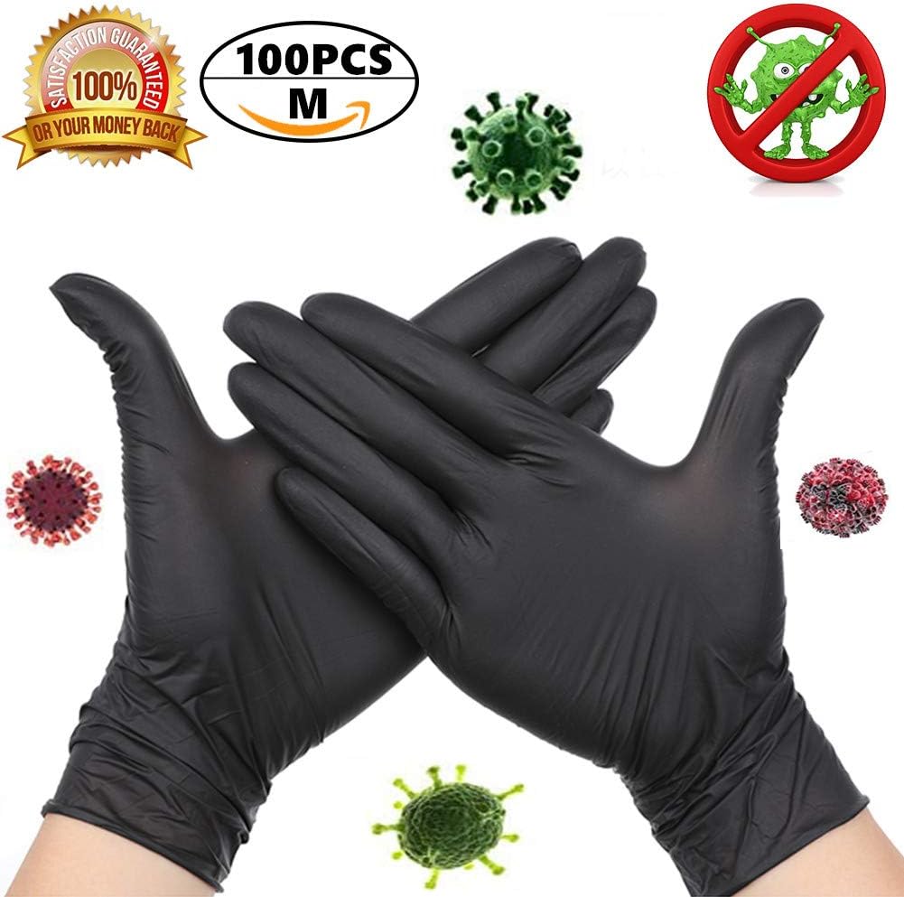 100 Pcs Disposable Gloves - Powder Free, Rubber Latex Free, Non Sterile Nitrile Gloves, Comfortable Industrial Protection Black Rubber Gloves