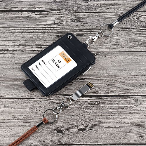Leather Lanyard, PLENTY 2PCS Handmade 23inch Strong Office Necklace Lanyard with Clip and Keychain for Keys, ID Badge Holder, Camera, Cell Phone, iPod MP3 MP4, USB Flash Drive (Black+Brown) - Thumbnail 3