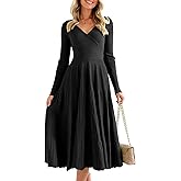 Saodimallsu Womens Long Sleeve Midi Sweater Dress Wrap V Neck Pleated A Line Fit Flare Elegant Knit Maxi Dress