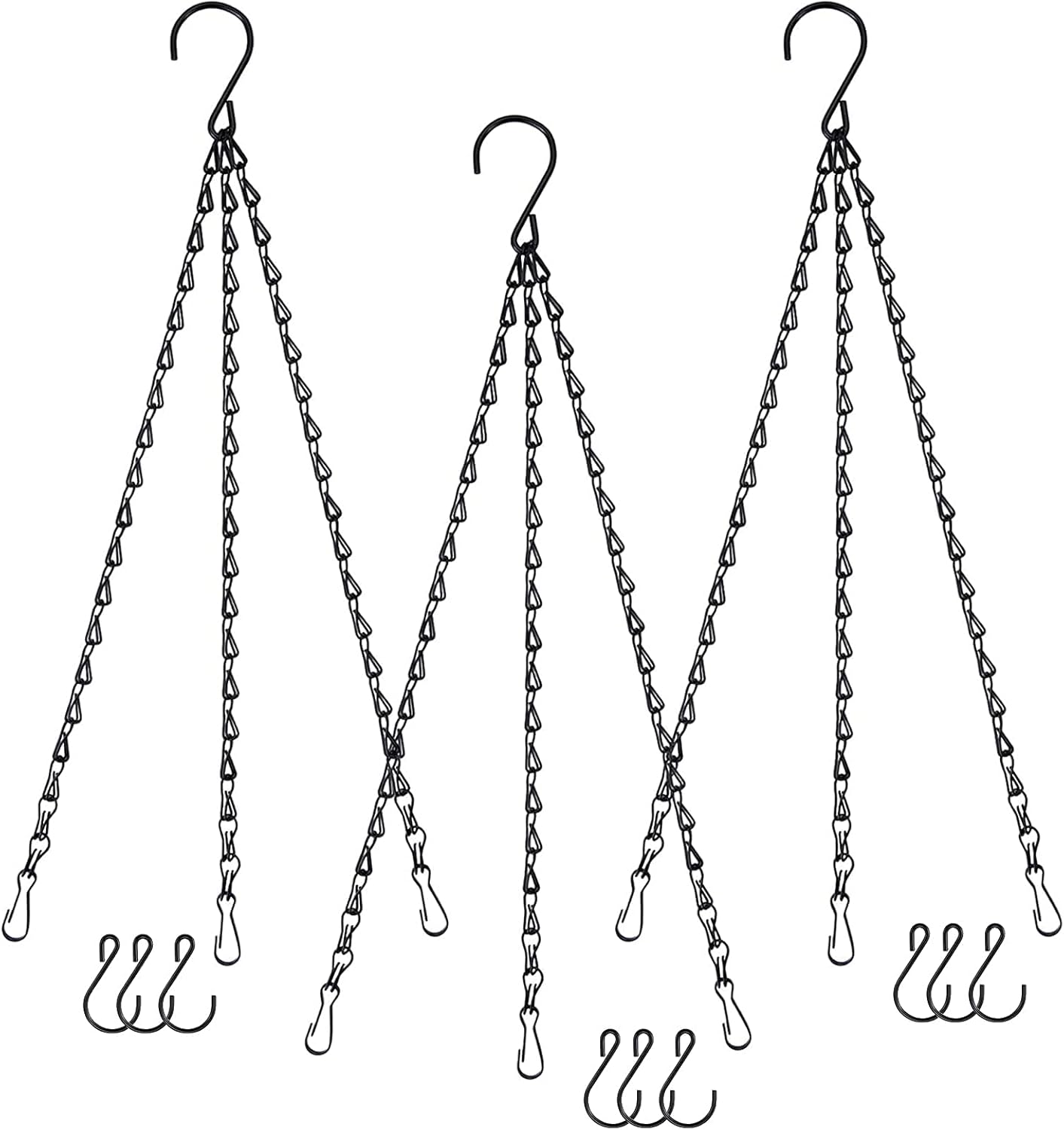 Outdoor Hanging Brackets - wiwoo Hanging Chains for Planters Bird Feeders, 24 Inches Black Hanging Baskets Chain Sets for Outdoor/Indoor Lanterns Billboards Chalkboards Wind Chimes and Decorative-3Packs